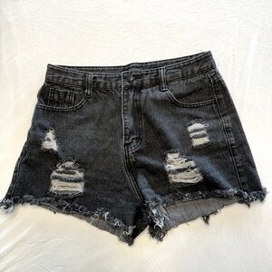 Distress Black Jean Shorts